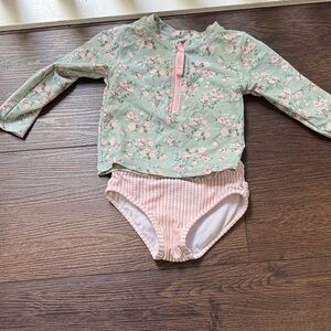 Ruffle Butts Two-Piece Swimsuit - Mint Green & Light Pink Floral